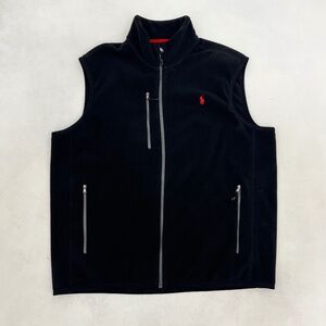 Polo Ralph Lauren Mens Size XL Full Zip Vest Performance Fleece Black Red Logo
